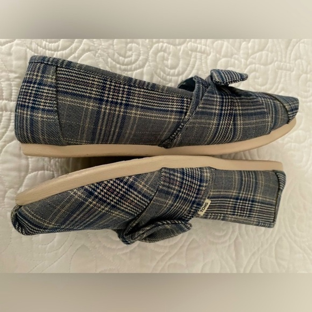 Toms Alpargata Citadel Blue Classic Plaid/Bow flats Sz 11 - Picture 10 of 15